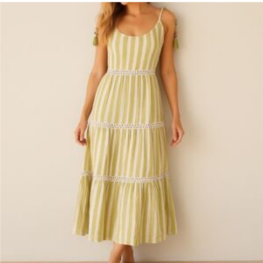 Cynthia Rowley Women’s Green & White Striped Linen Blend Maxi Dress SZ Small NWT